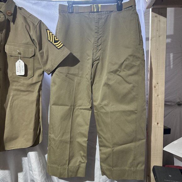 VTG US ARMY Khaki Tan Uniform Shirt, Pants Belt Hat SGT Major 1950s Korean War - Picture 12 of 14